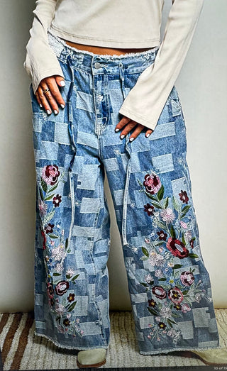 Free Spirit Floral Denim Pants