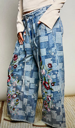 Free Spirit Floral Denim Pants