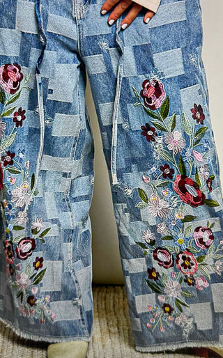 Free Spirit Floral Denim Pants