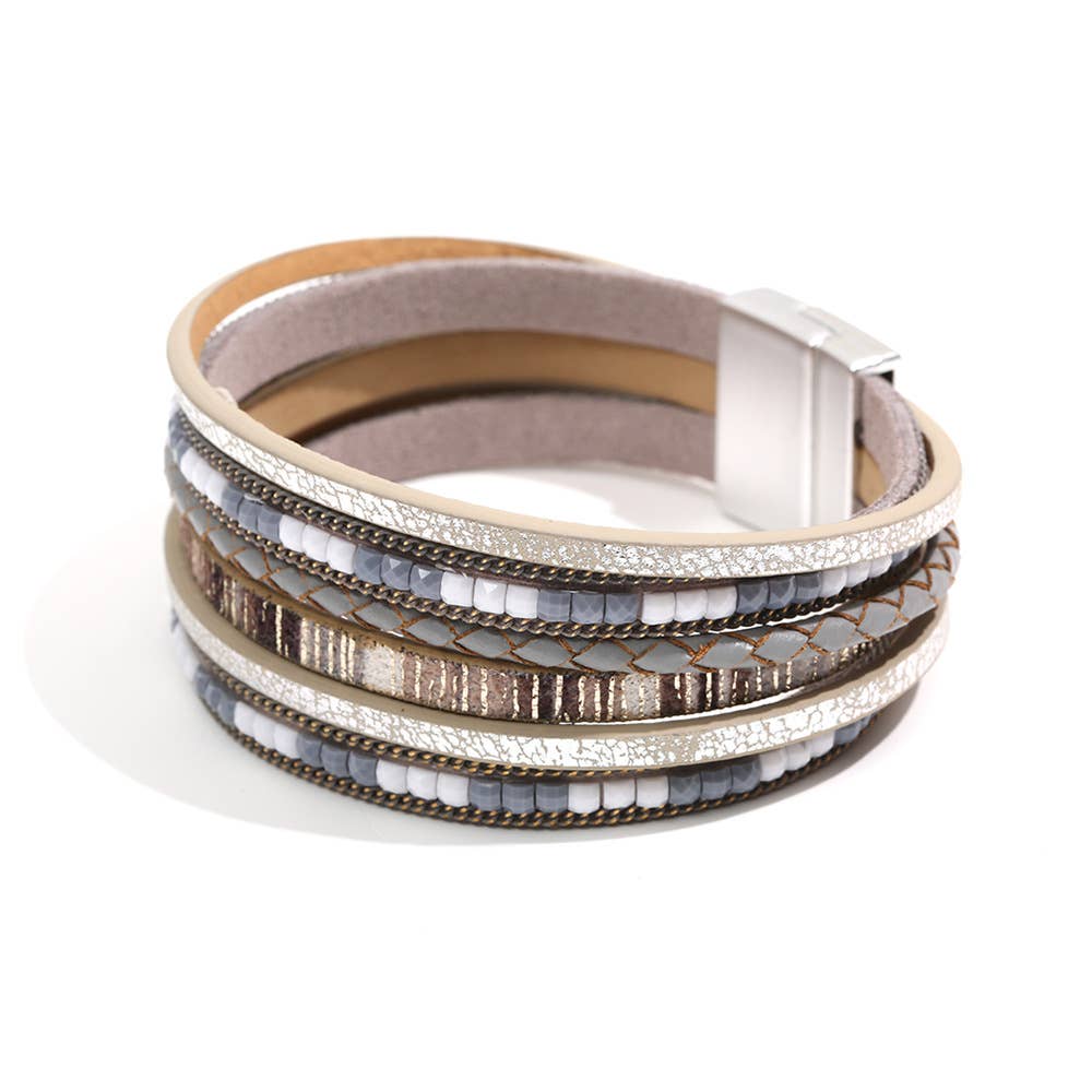 Bohemian Hand-woven Magnetic Buckle Leather Bracelet - BJ/LB