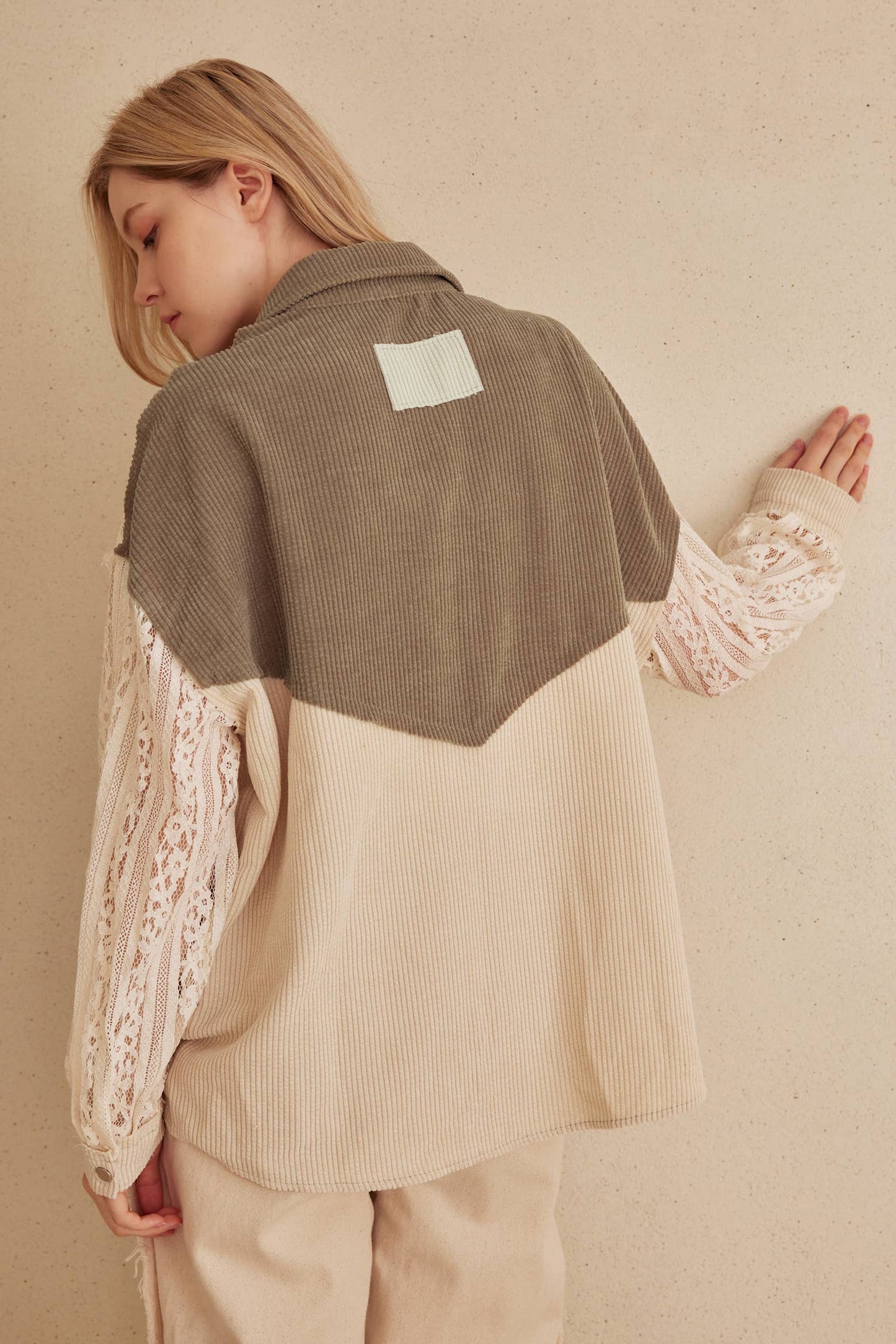 Texture Lace Long Sleeves Button Up Shirt Jacket