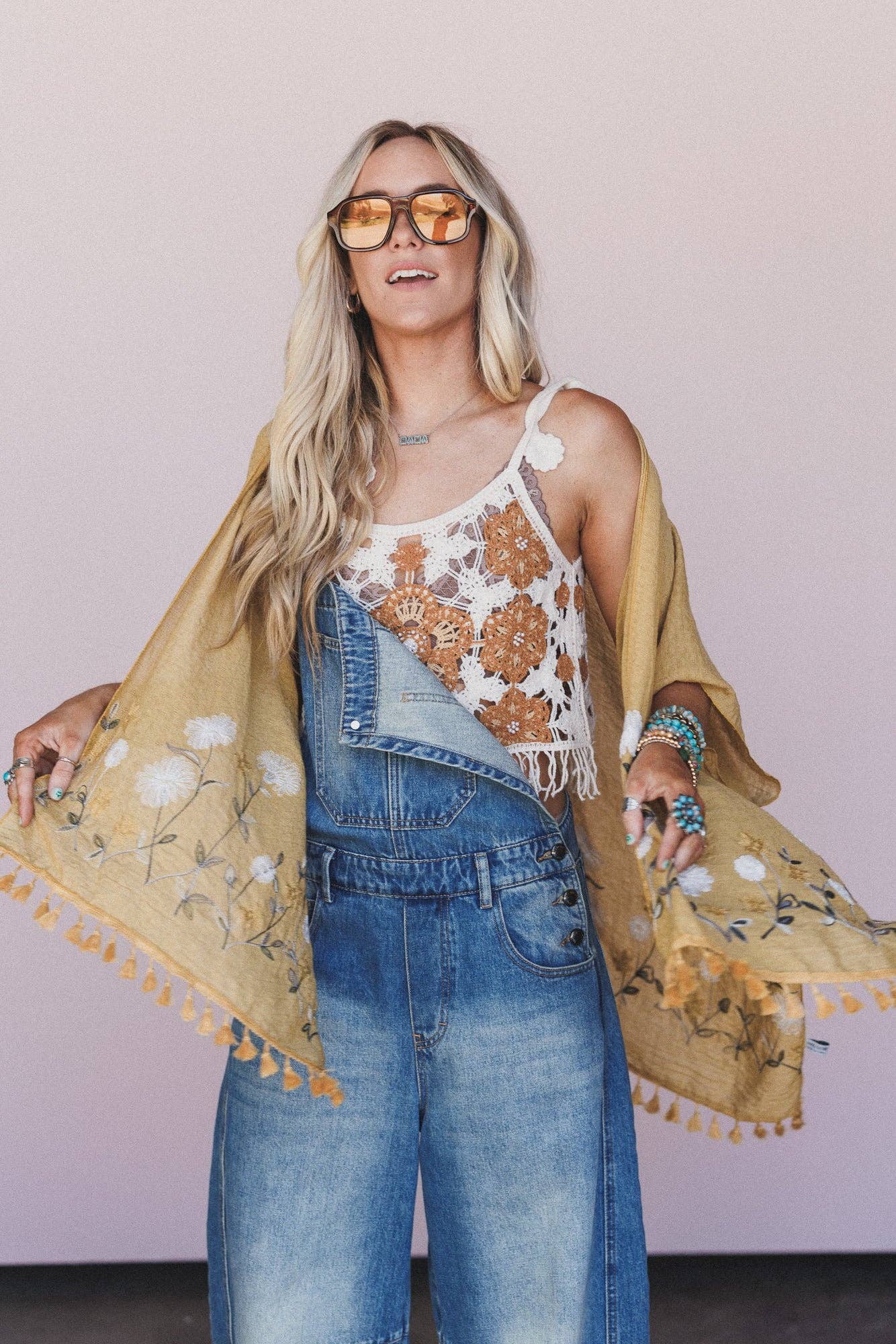 Secret Meadow Embroidered Kimono - Mustard