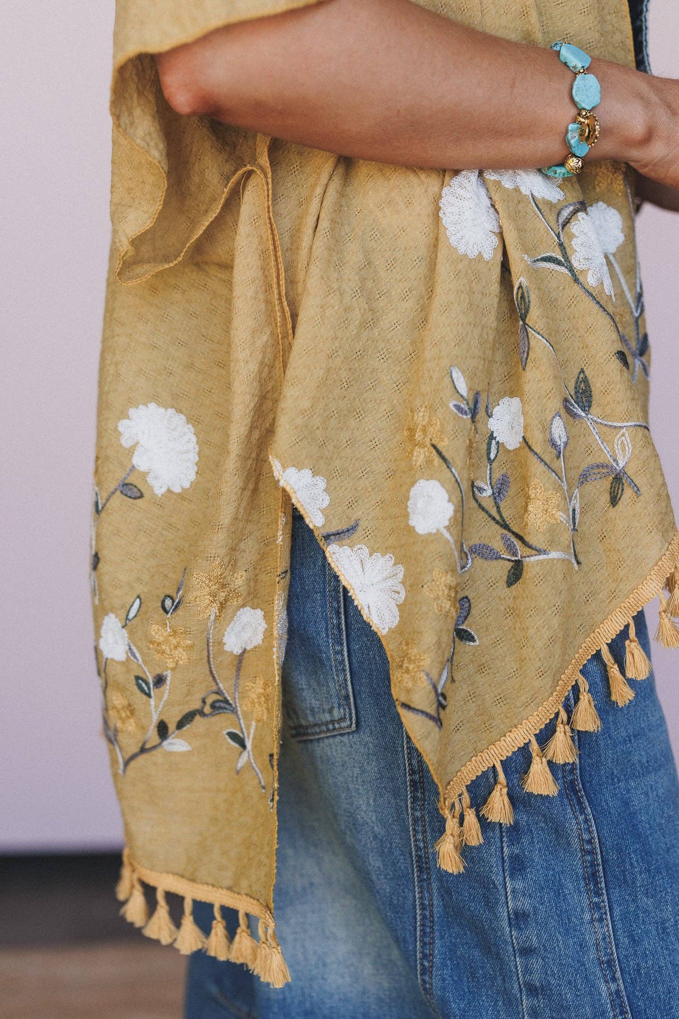 Secret Meadow Embroidered Kimono - Mustard