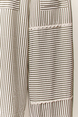 Lace Accents Stripped  Jogger Pants